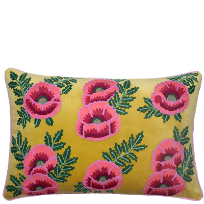 Camelia on Yellow Velvet cushion