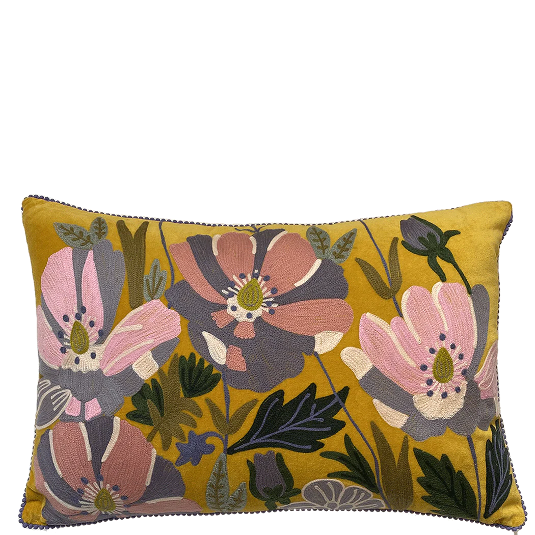 Wildflower Fabric on Yellow Velvet