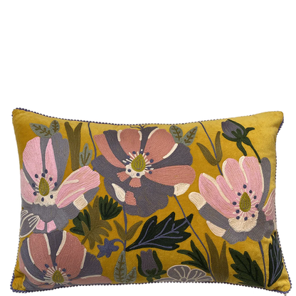 Wildflower Fabric on Yellow Velvet