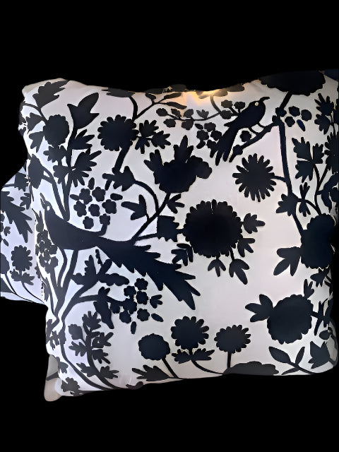 Black and White Peacocks on Linen cushion