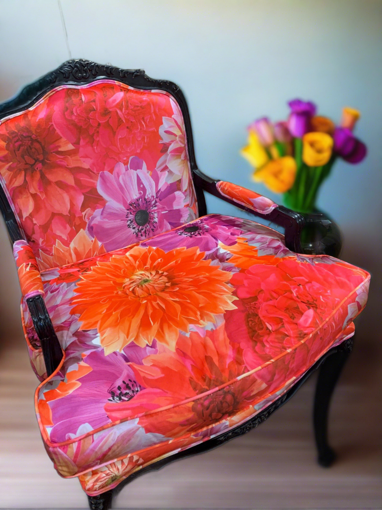 Large Dahlia Velvet French Style Armchair
