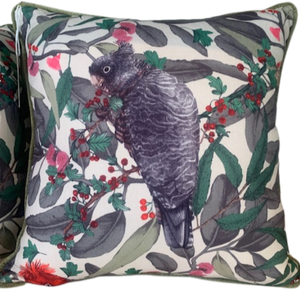 Single Gang Gang Cockatoo on Linen Cushion