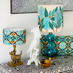 Banksia in Turquoise on Velvet Lampshade