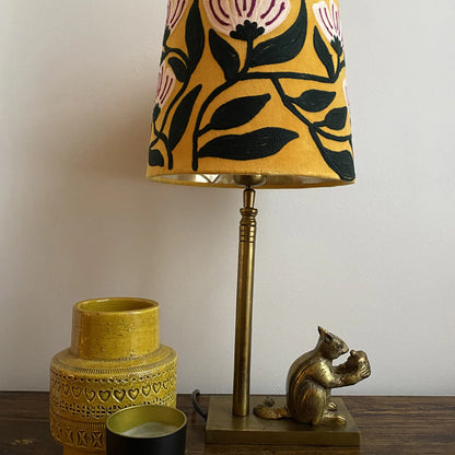 Art Deco Embroidery on yellow velvet tapered lampshade