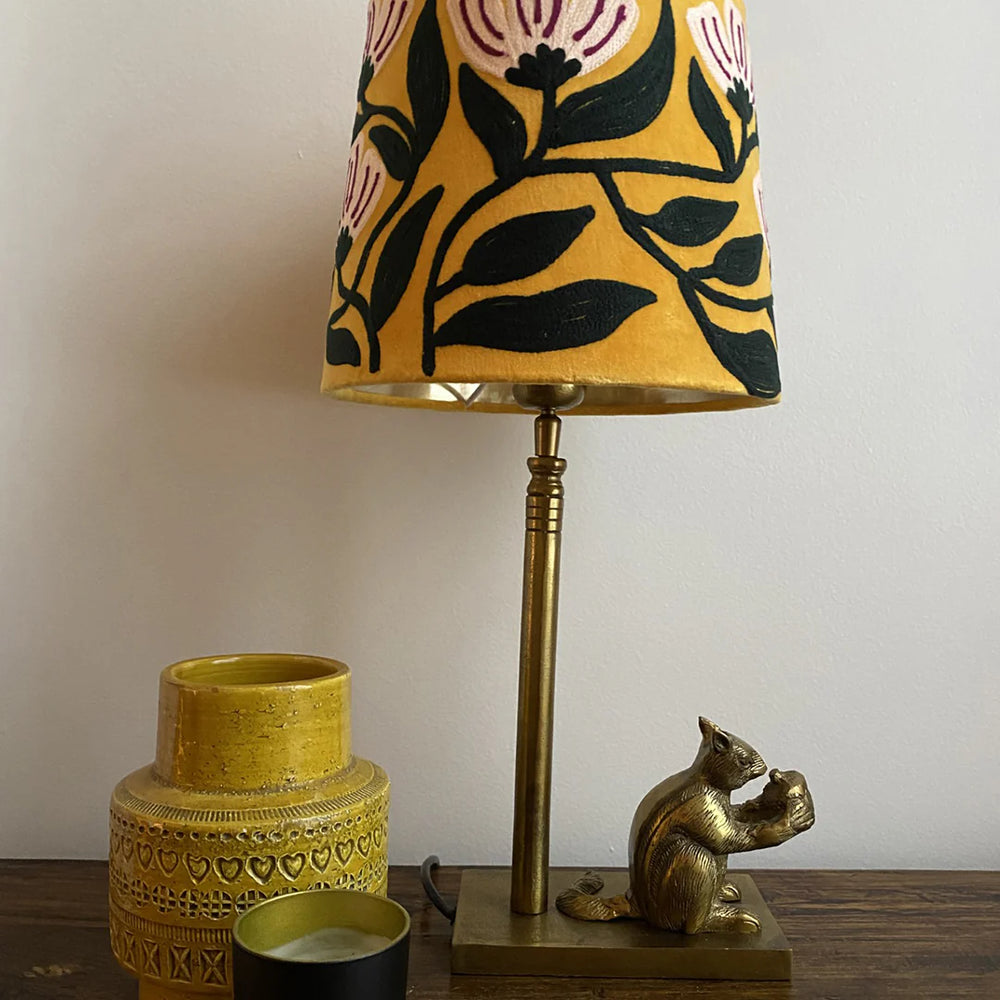 Art Deco Embroidery on yellow velvet tapered lampshade