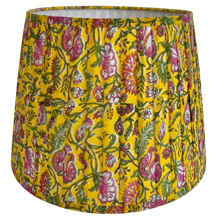 Pleated block print lampshade Yellow multi