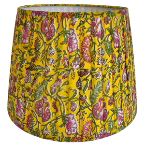 Pleated block print lampshade Yellow multi