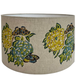 Modern floral linen lampshade in green/mustard