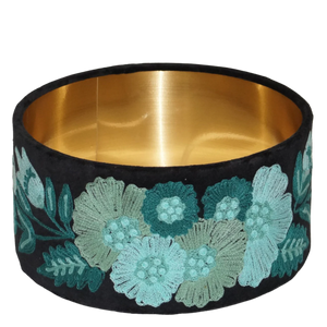 Embroidered Blooms Turquoise and Teal on Black Lampshade