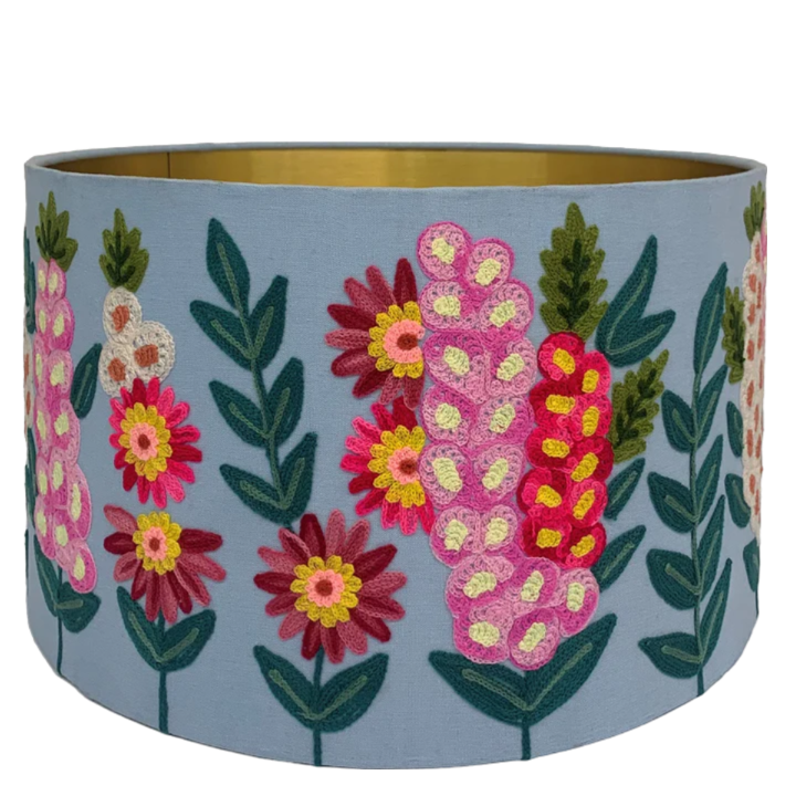 Hollyhocks on Aqua lampshade