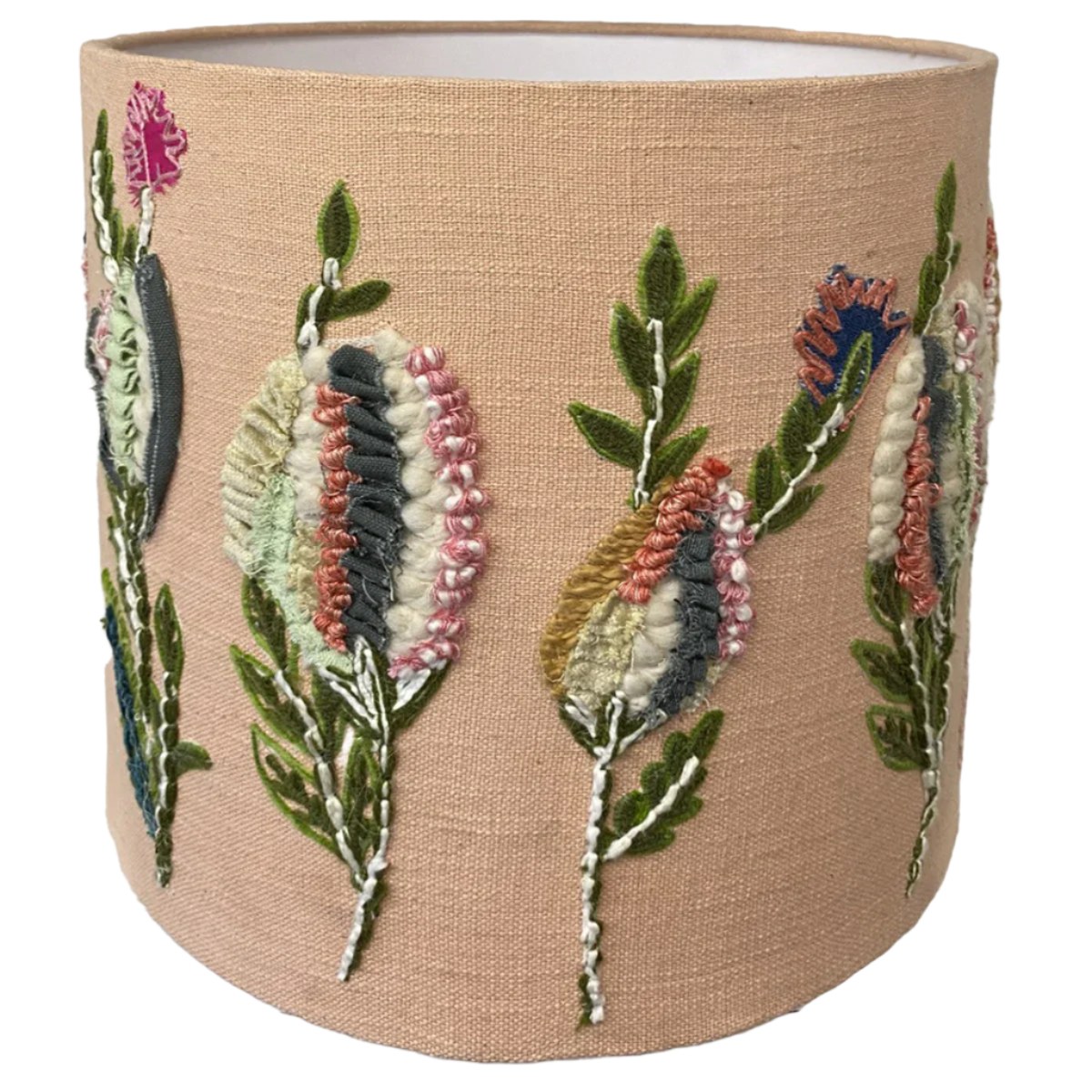 Hand Embroidered Vintage Fabrics on Pink Linen