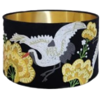 Embroidered Japanese Crane on Black Velvet Lampshade