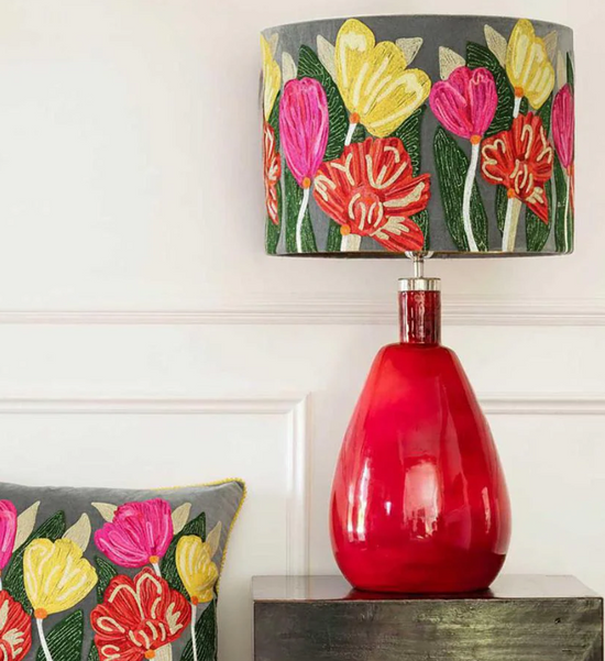 Lotus on Grey Velvet large lampshade