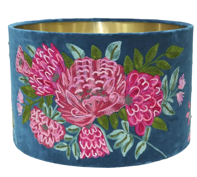 Peonies on Teal Lampshade large