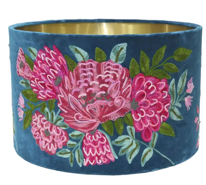 Peonies on Teal Lampshade large