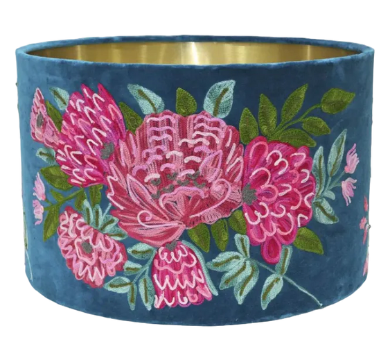 Peonies on Teal Lampshade large