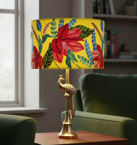 Tropical on Lemon Velvet lampshade