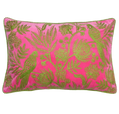 Jungle Bird Green on Pink Velvet Cushion