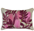Pink Banksia on Velvet Embroidered Cushion