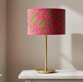 Jungle Birds Lime on Fuschia Velvet lampshade