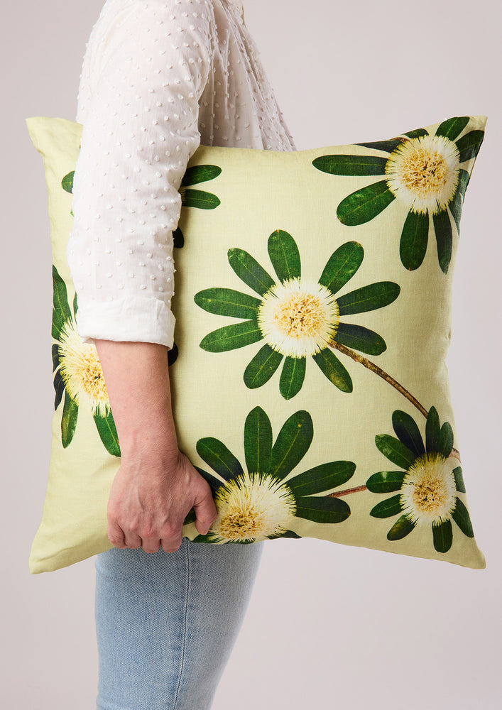 Banksia Green 100% Linen Cushion Cover