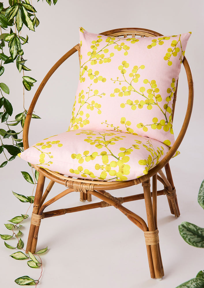 Pink Wattle 100% Linen Cushion Cover