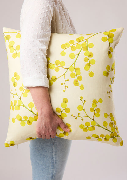 Yellow Wattle 100% Linen Cushion Cover
