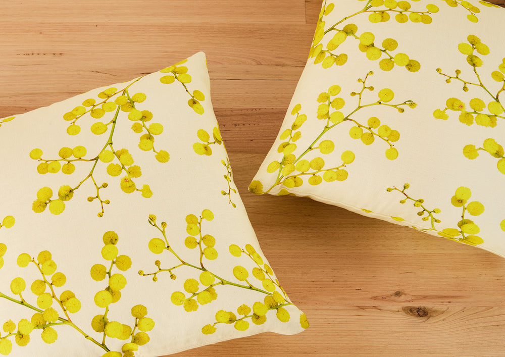 Yellow Wattle 100% Linen Cushion Cover