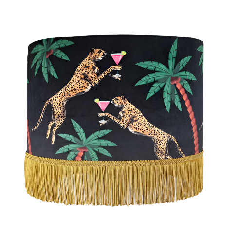 Cocktail Cheetahs on Black Velvet with tassels