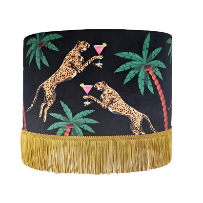 Cocktail Cheetahs on Black Velvet with tassels