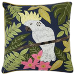 White cockatoo on Navy Linen Embroidered Cushion