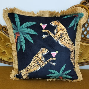 Cocktail Leopards Velvet Cushion