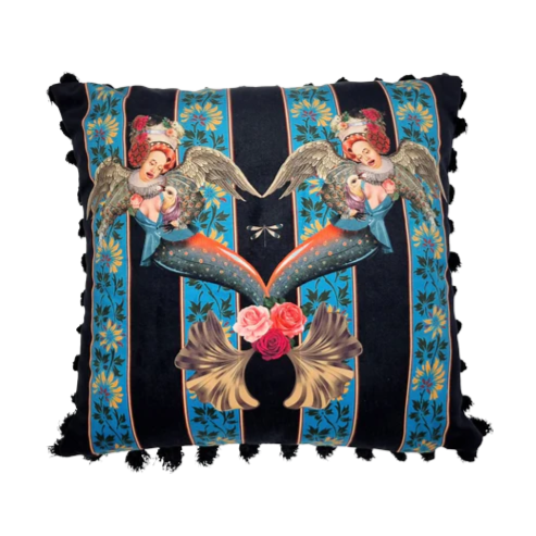 Mermaids Cushion In Blue Velvet Cushion