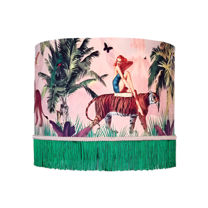 Jungle Walk in Pink Velvet Fringed Lampshade