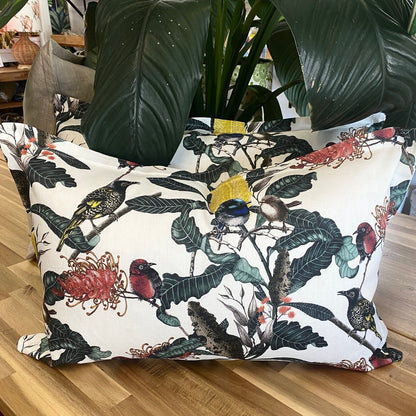 Wrens and Banksia Lumbar cushion cover PRE ORDER