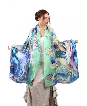Shovava Fair Swans organic cotton shawl