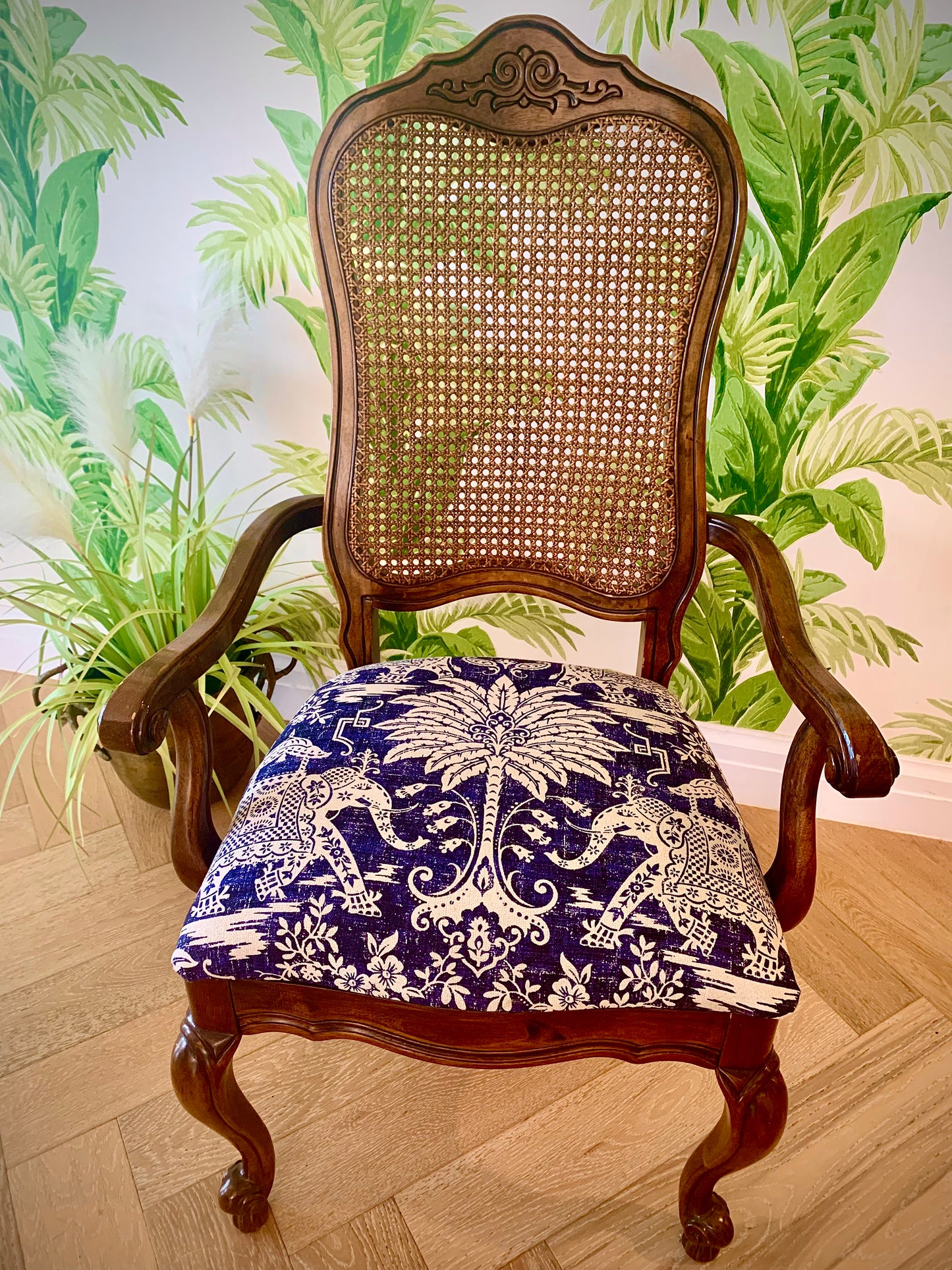 Restored vintage rattan backed chair