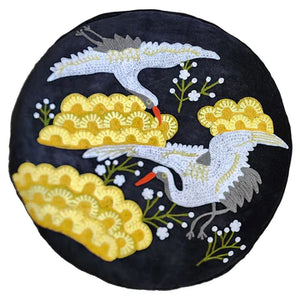 Embroidered Japanese Crane on Black Velvet Lampshade