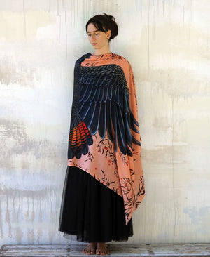 Shovava Peach Cockatoo organic cotton shawl