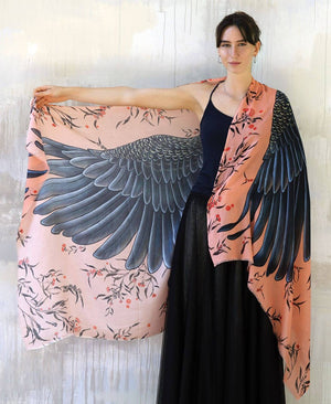 Shovava Peach Cockatoo organic cotton shawl