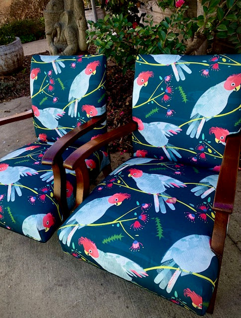 Fully Restored Vintage chair in Gang Gang fabric