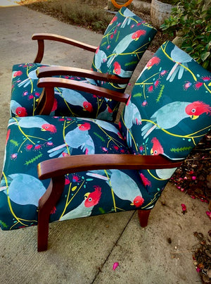 Fully Restored Vintage chair in Gang Gang fabric
