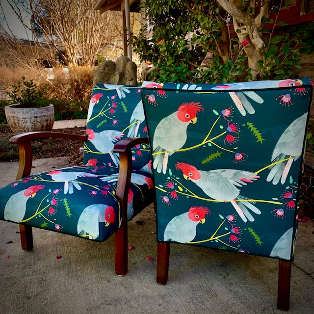 Fully Restored Vintage chair in Gang Gang fabric