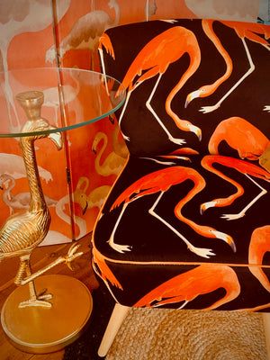 Orange Flamingo on Black Velvet ONE ONLY