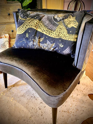 Superb Gold Lynx on Grey Velvet tub chair