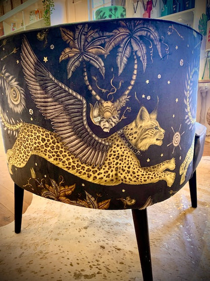 Superb Gold Lynx on Grey Velvet tub chair