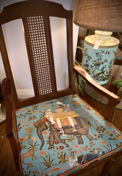 Van Treight Rattan Backed Dining chairs with Elephant Parade fabric - set of six