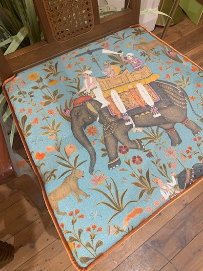Van Treight Rattan Backed Dining chairs with Elephant Parade fabric - set of six