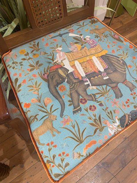 Van Treight Rattan Backed Dining chairs with Elephant Parade fabric - set of six
