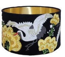 Japanese Crane Ottoman - Black Velvet
